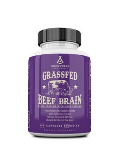 Grass Fed Beef Brain Supplement with Beef Liver, 3000mg, Whole Food Brain Support for Brain, Mood & Memory Health, Brain & Liver Health Formula Capsules, Non-GMO, 180 Capsules
