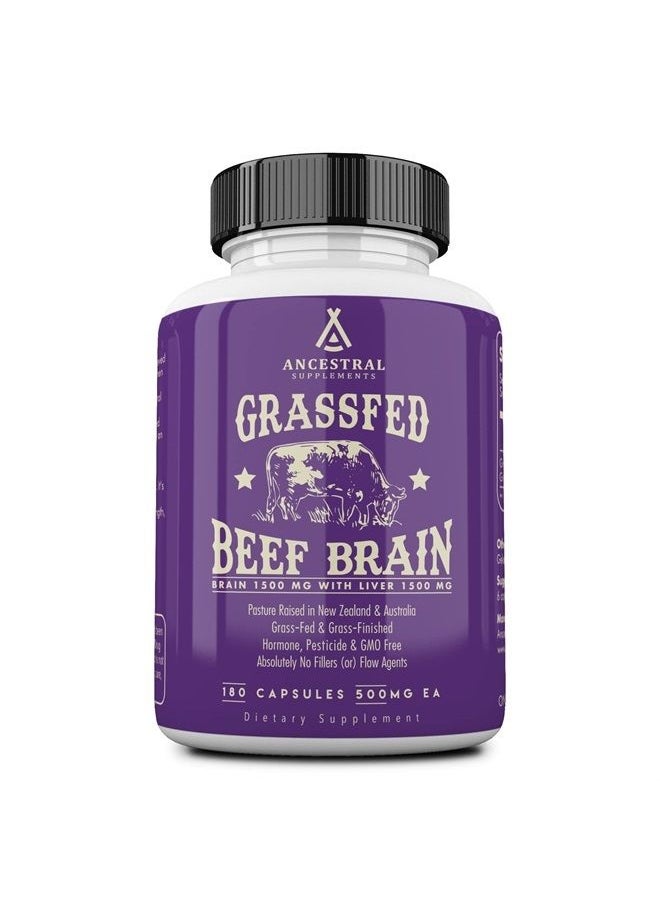 Ancestral Supplements - Grass Fed Beef Brain Supplement with Beef Liver, 3000mg, Whole Food Brain Support for Brain, Mood & Memory Health, Brain & Liver Health Formula Capsules, Non-GMO, 180 Capsules - Image 1