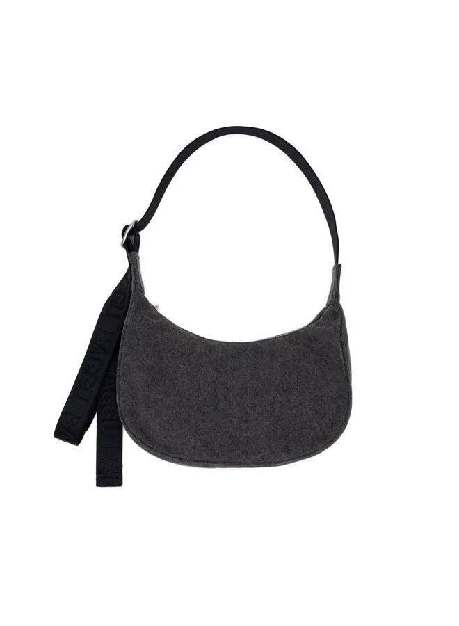 BAGGU Small Denim Crescent Bag - Washed Black Denim - Image 1