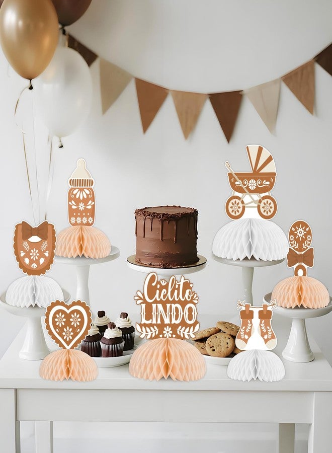 Funmemoir قطع مركزية على شكل قرص العسل من Funmemoir Cielito Lindo Mexican Fiesta لاستحمام الطفل - 8 قطع من ديكورات الطاولة Talavera Papel Picado مع موضوع Terracotta لمستلزمات حفلات Cinco De Mayo - Image 3