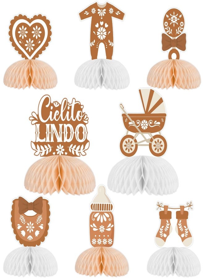Funmemoir قطع مركزية على شكل قرص العسل من Funmemoir Cielito Lindo Mexican Fiesta لاستحمام الطفل - 8 قطع من ديكورات الطاولة Talavera Papel Picado مع موضوع Terracotta لمستلزمات حفلات Cinco De Mayo - Image 2