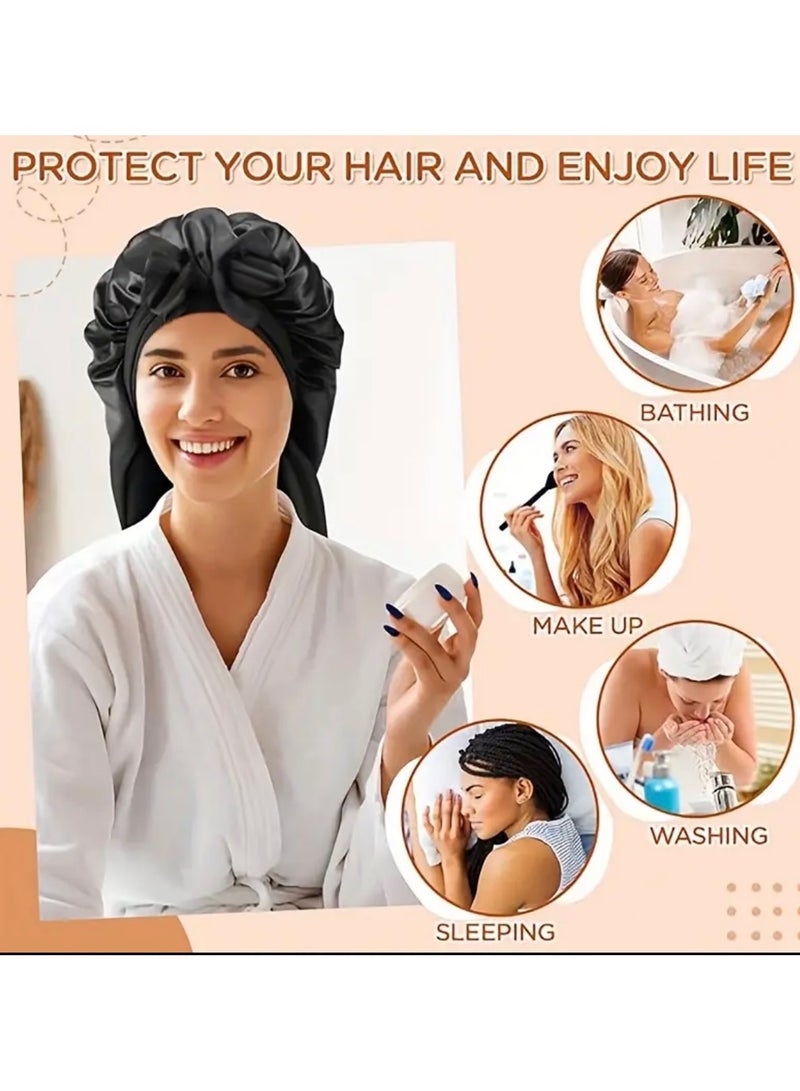 كلين ويف قبعة نوم ساتان كبيرة جدًا للنساء – مثالية للشعر الطويل والضفائر والمجدل والتجعيد | قبعة ليلية ناعمة لحماية الشعر بدون تجعد أو تشابك - Image 2