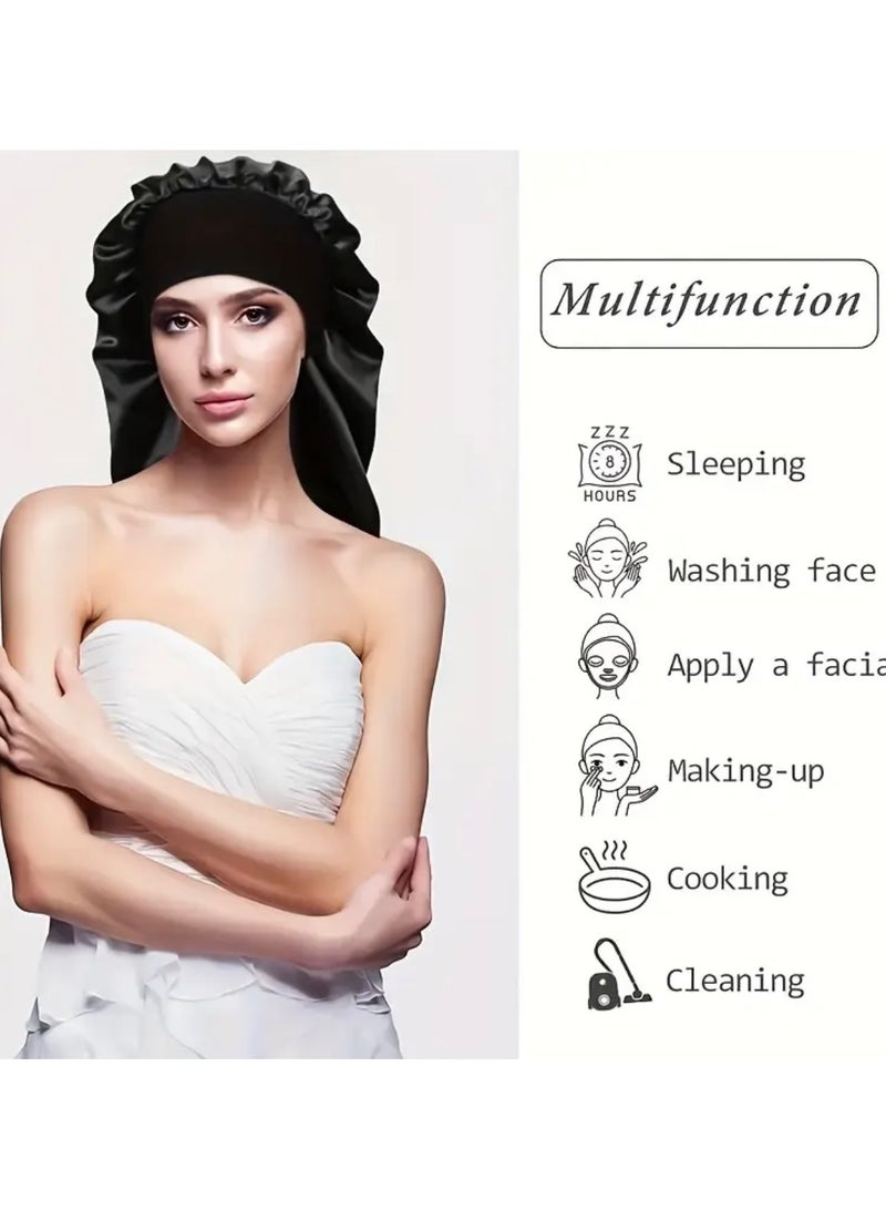 كلين ويف قبعة نوم ساتان كبيرة جدًا للنساء – مثالية للشعر الطويل والضفائر والمجدل والتجعيد | قبعة ليلية ناعمة لحماية الشعر بدون تجعد أو تشابك - Image 3