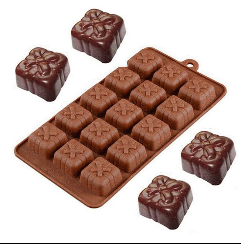 MoldBerry Chocolate Mould Gift Box Making Silicone Chocolate Mold for Cake, Brownie Topper, Hard & Soft Candies, Gummy, Jelly, Keto Fat Bombs Square Shapes in Brown Trays - Image 1