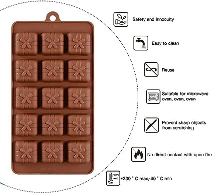 MoldBerry Chocolate Mould Gift Box Making Silicone Chocolate Mold for Cake, Brownie Topper, Hard & Soft Candies, Gummy, Jelly, Keto Fat Bombs Square Shapes in Brown Trays - Image 3