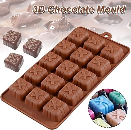MoldBerry Chocolate Mould Gift Box Making Silicone Chocolate Mold for Cake, Brownie Topper, Hard & Soft Candies, Gummy, Jelly, Keto Fat Bombs Square Shapes in Brown Trays - Image 2