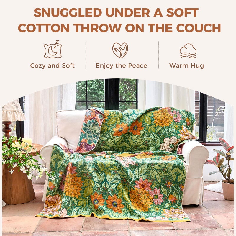 LUTBM Boho Throw Blanket for Bed Cotton Spring Blankets Bedroom Living Room Twin All Season Lightweight Floral Embroidery Quilt for Couch Sofa Chair 60"x80" - Image 4