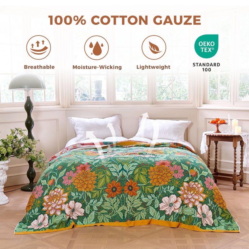 LUTBM Boho Throw Blanket for Bed Cotton Spring Blankets Bedroom Living Room Twin All Season Lightweight Floral Embroidery Quilt for Couch Sofa Chair 60"x80" - Image 2