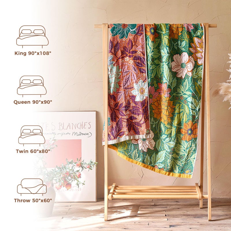 LUTBM Boho Throw Blanket for Bed Cotton Spring Blankets Bedroom Living Room Twin All Season Lightweight Floral Embroidery Quilt for Couch Sofa Chair 60"x80" - Image 5