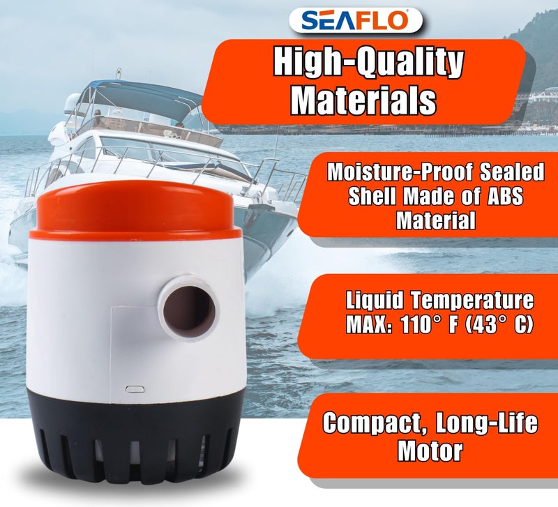 SEAFLO 06 Series Automatic Submersible Bilge Pump - 1100 GPH, 12V, 1-1/8"" Outlet, 4-Year Warranty! Built-In Float Switch, Snap-Off Strainer, Compact for Marine Boat Yacht, CE & Rohs Certified - Image 5