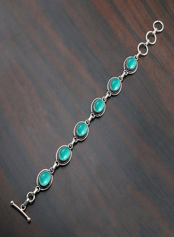 Sterling Silver Jewelry Natural Turquoise 925 Silver Plated Adjustable link Chain Bracelet for Women - December Birthstone Oval Shape Gemstone Handmade Jewelry Bracelet - Mother's Day Gifts for Her - Image 3
