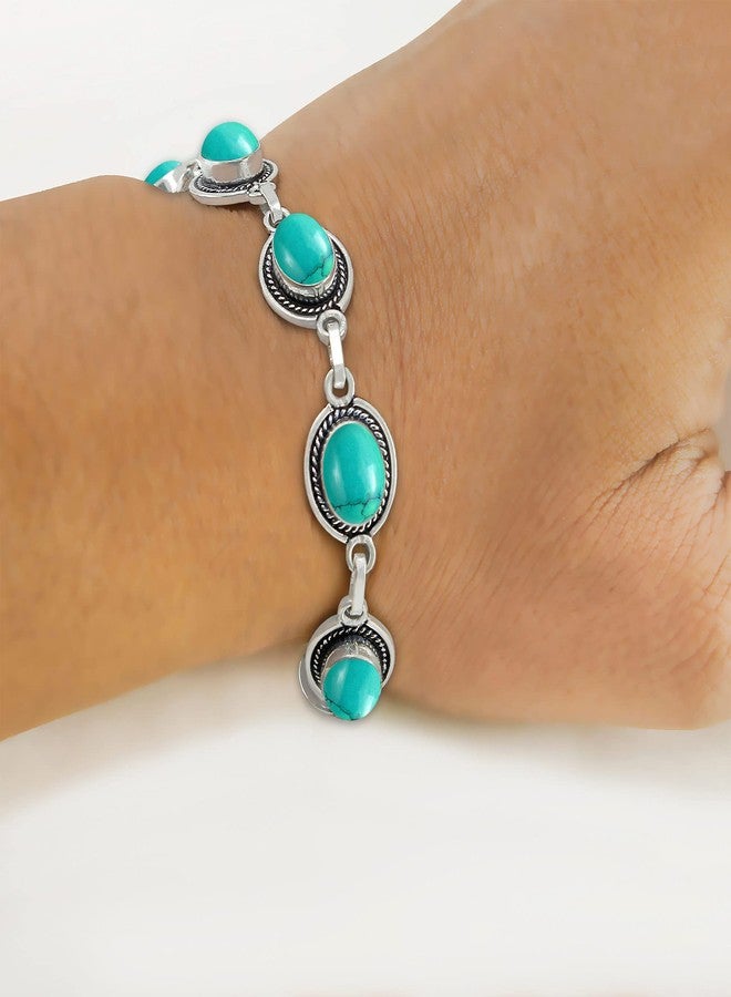 Sterling Silver Jewelry Natural Turquoise 925 Silver Plated Adjustable link Chain Bracelet for Women - December Birthstone Oval Shape Gemstone Handmade Jewelry Bracelet - Mother's Day Gifts for Her - Image 5