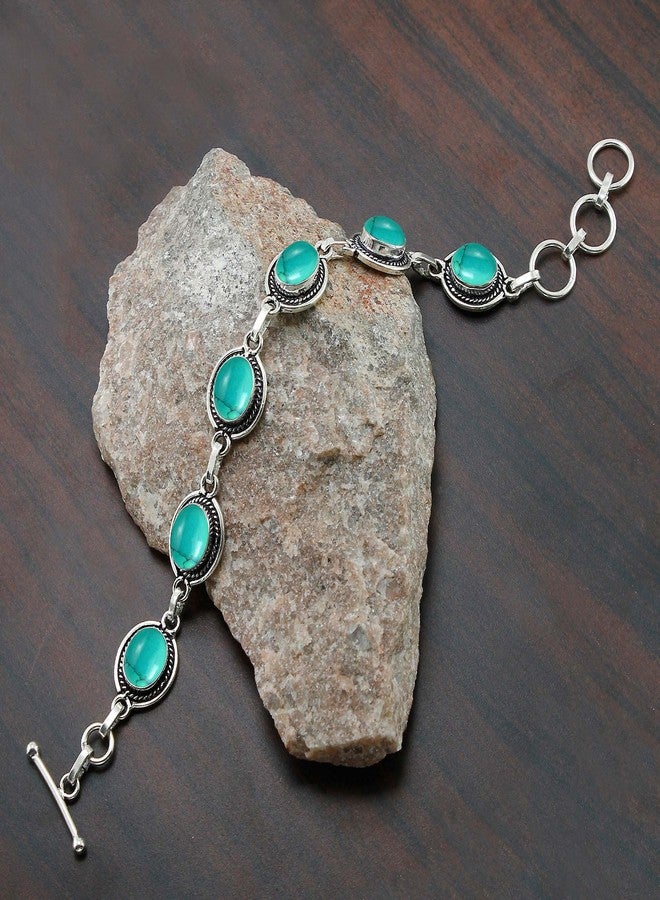 Sterling Silver Jewelry Natural Turquoise 925 Silver Plated Adjustable link Chain Bracelet for Women - December Birthstone Oval Shape Gemstone Handmade Jewelry Bracelet - Mother's Day Gifts for Her - Image 4