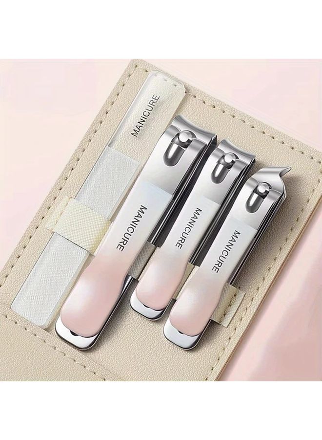 4pcs Manicure Set With Portable Leather Case Nano Nail File Gradient Pink Nail Clippers - Image 2