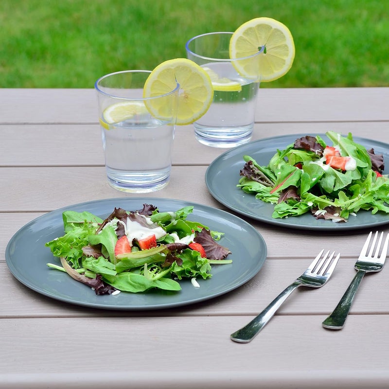 Youngever 10 Inch Plastic Plates Large Plates Dinner Plates Set of 9 Dark Grey - Image 3