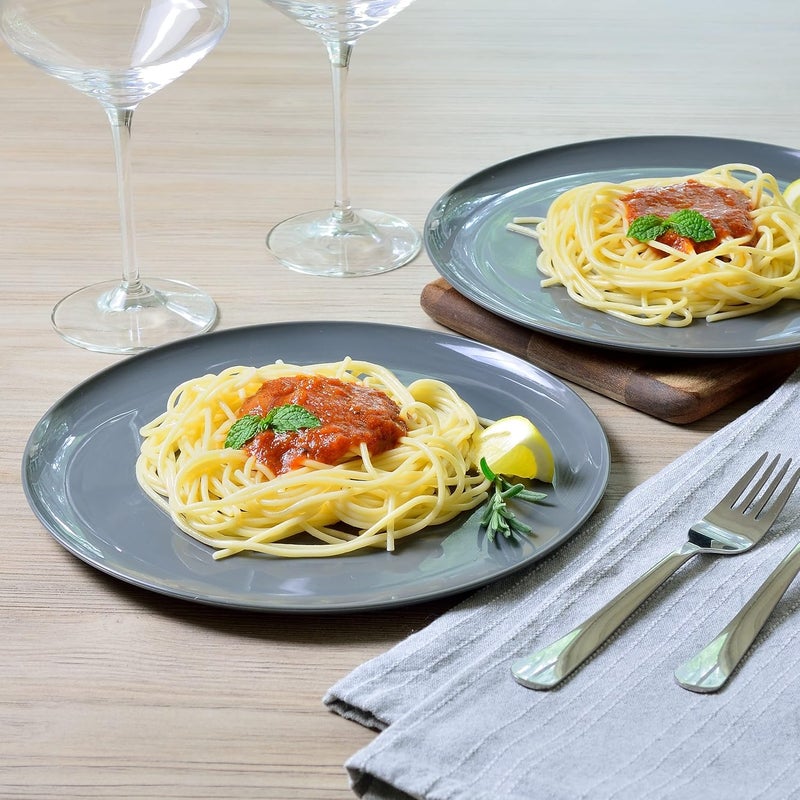 Youngever 10 Inch Plastic Plates Large Plates Dinner Plates Set of 9 Dark Grey - Image 4