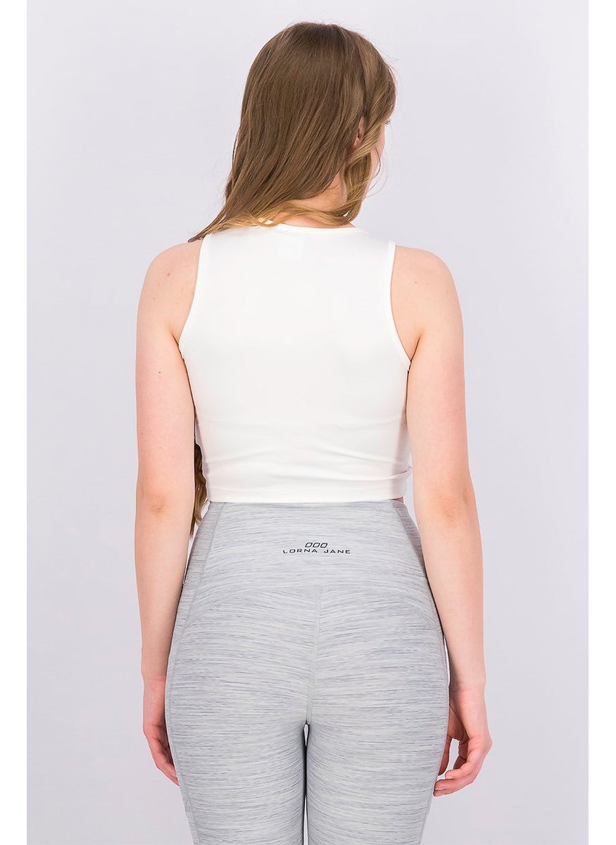 Adidas - Women Regular Fit Brand Logo Sleeveless Crop Top, White - Image 1