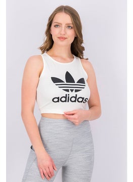 Women Regular Fit Brand Logo Sleeveless Crop Top, White
