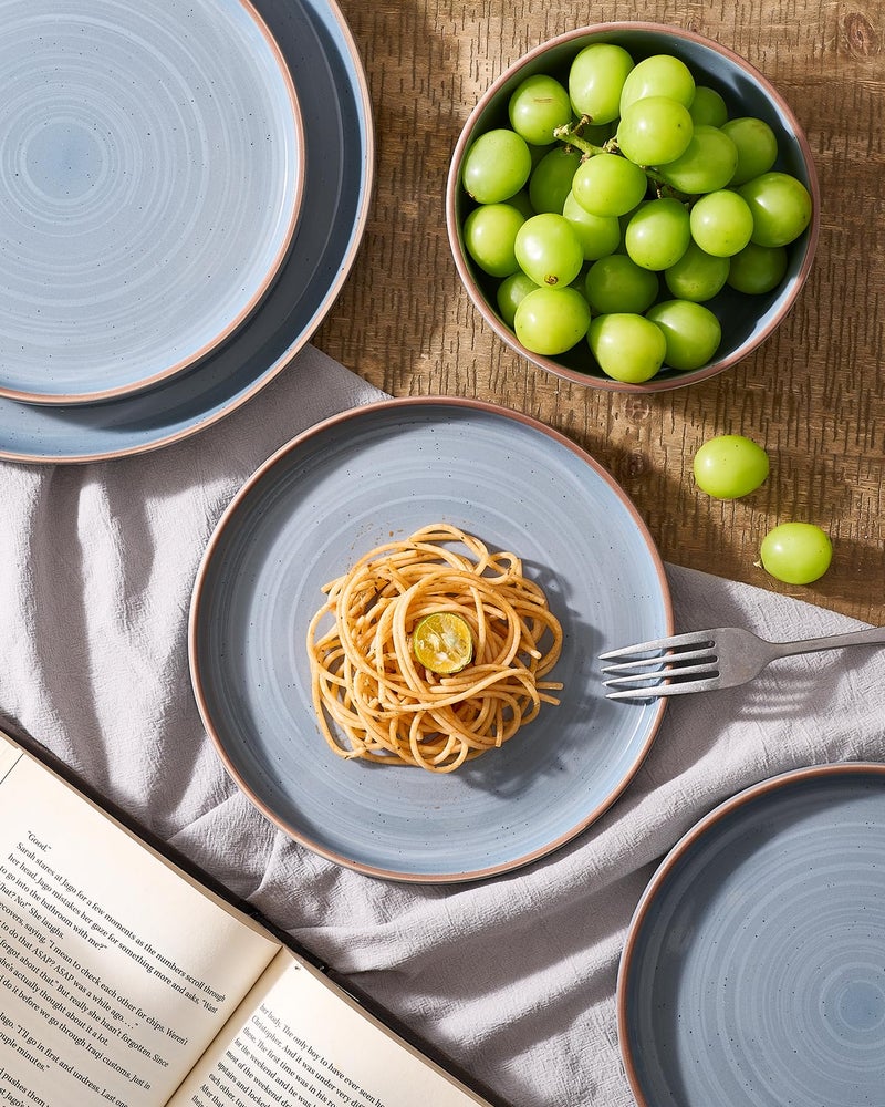 Famiware Meteor Plates and Bowls Sets for 4, 12 Pieces Dinnerware Sets, Microwave and Dishwasher Safe Dishes Set, Blue Gray - Image 5