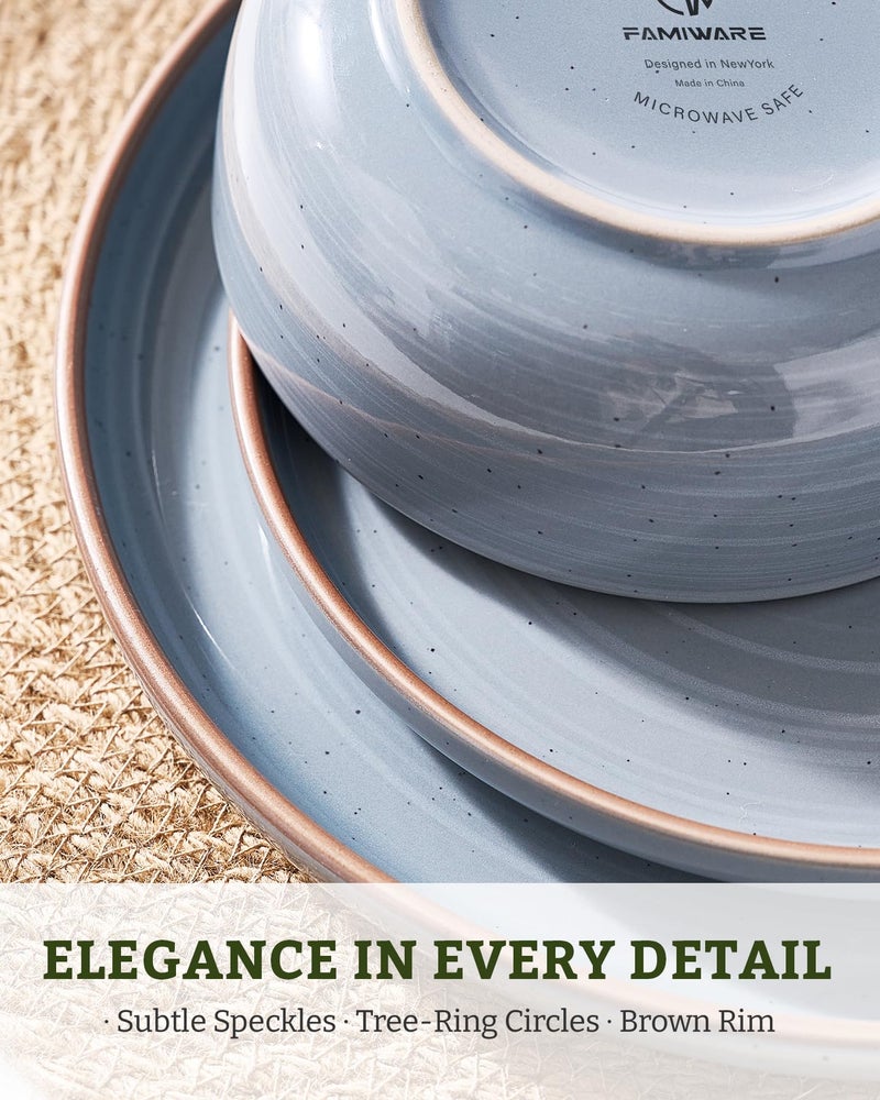 Famiware Meteor Plates and Bowls Sets for 4, 12 Pieces Dinnerware Sets, Microwave and Dishwasher Safe Dishes Set, Blue Gray - Image 4