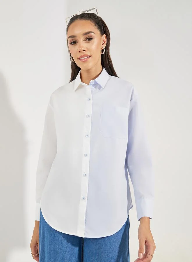 Styli Oversized Color Block Longline Shirt