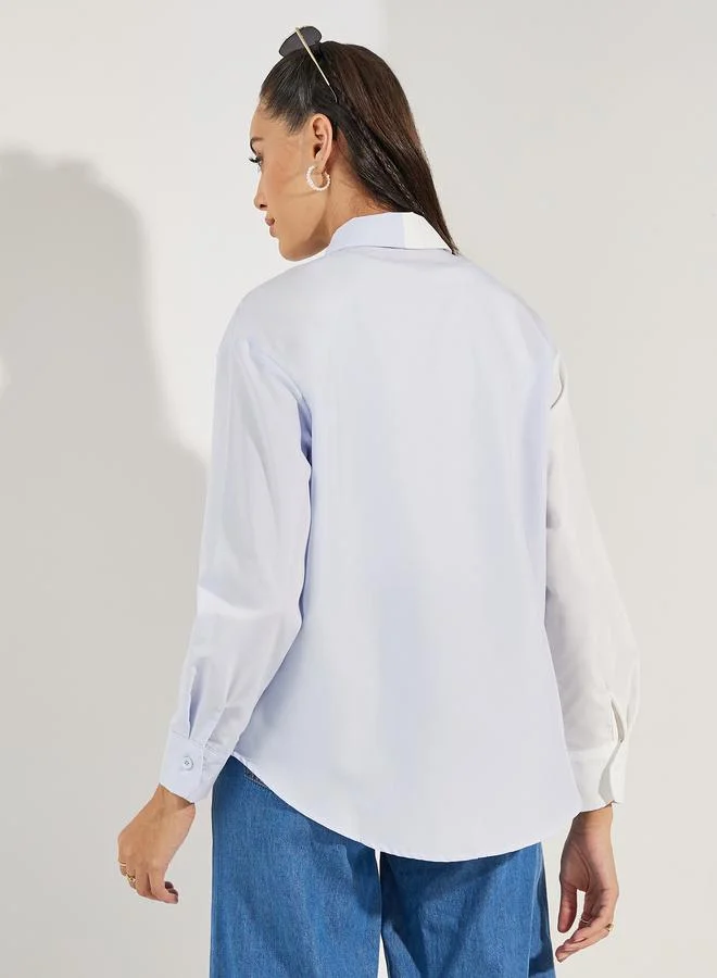 Styli Oversized Color Block Longline Shirt
