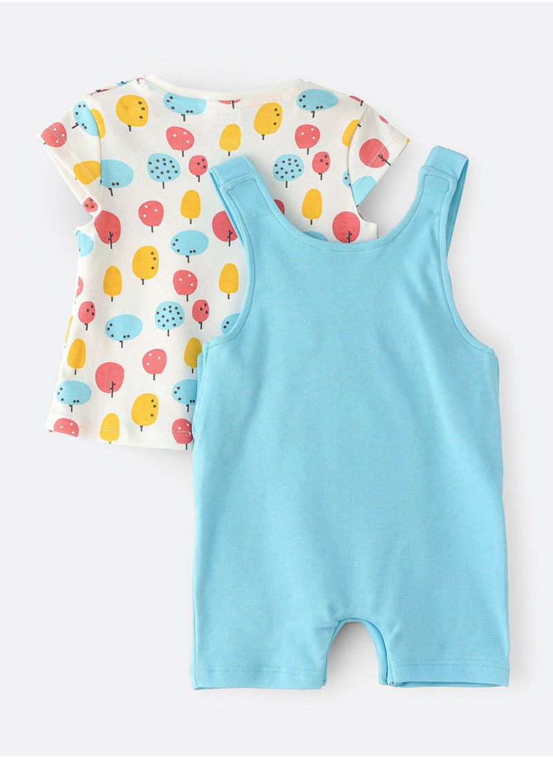 T-shirt & dungaree set with print