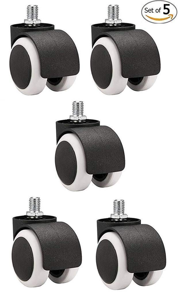 Boriva Chair Twin Castor Wheels Threaded Set of 5 pcs for revolving Chairs and Other revolving Products 100 Nylon ABS Material Assurance Black - Image 4