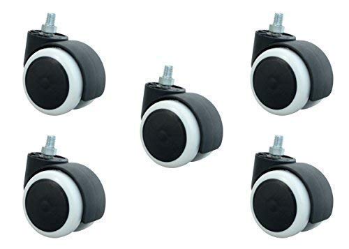 Boriva Chair Twin Castor Wheels Threaded Set of 5 pcs for revolving Chairs and Other revolving Products 100 Nylon ABS Material Assurance Black - Image 2