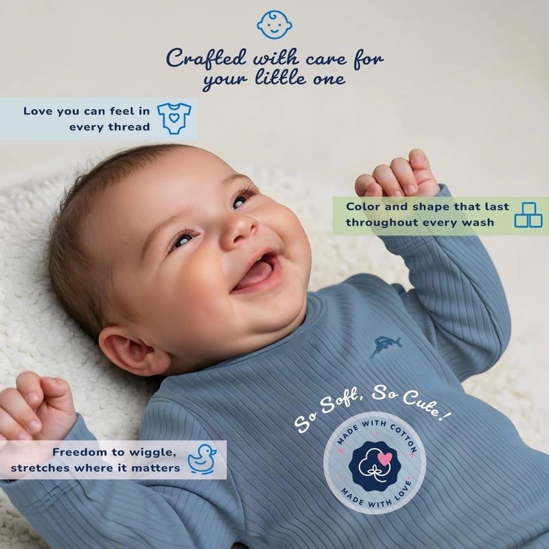 Tommy Bahama Baby 5-Piece Onesie Set - 100% Cotton Long Sleeve Bodysuit 5-Pack for Infant Boys and Girls - Image 5
