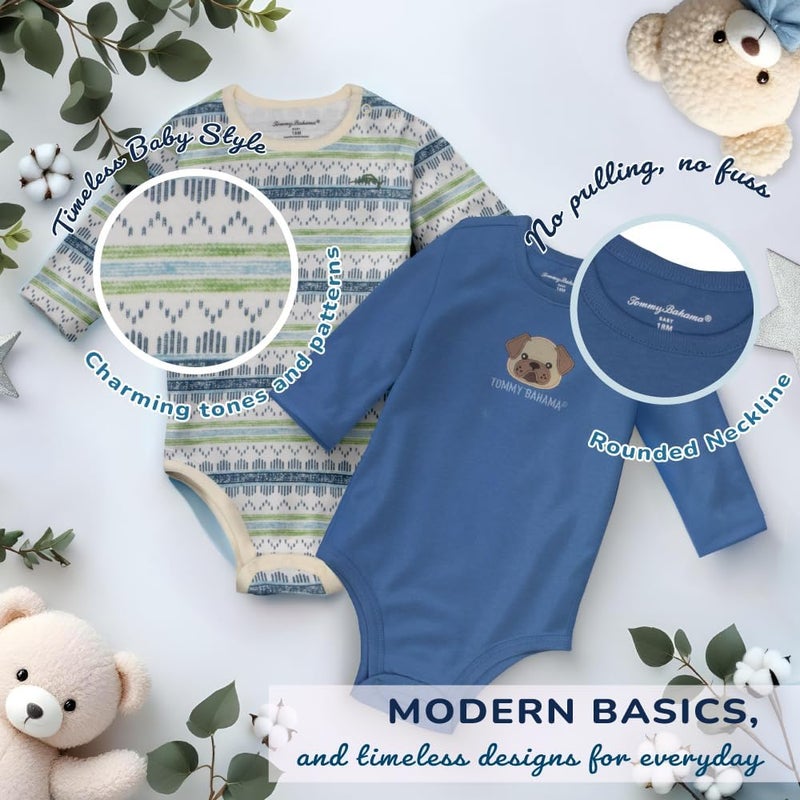 Tommy Bahama Baby 5-Piece Onesie Set - 100% Cotton Long Sleeve Bodysuit 5-Pack for Infant Boys and Girls - Image 2