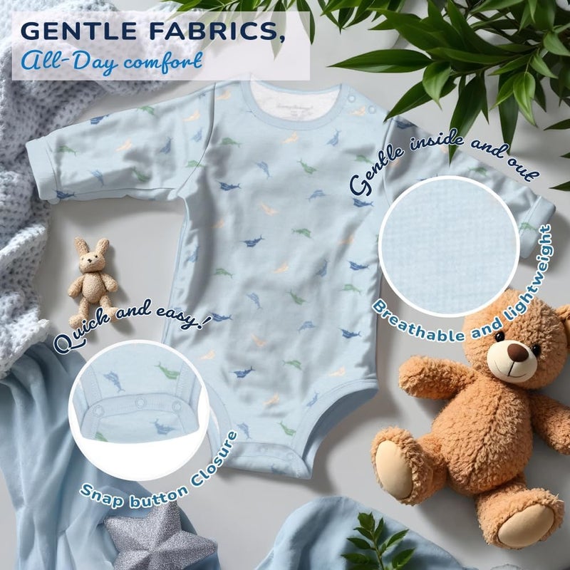 Tommy Bahama Baby 5-Piece Onesie Set - 100% Cotton Long Sleeve Bodysuit 5-Pack for Infant Boys and Girls - Image 4