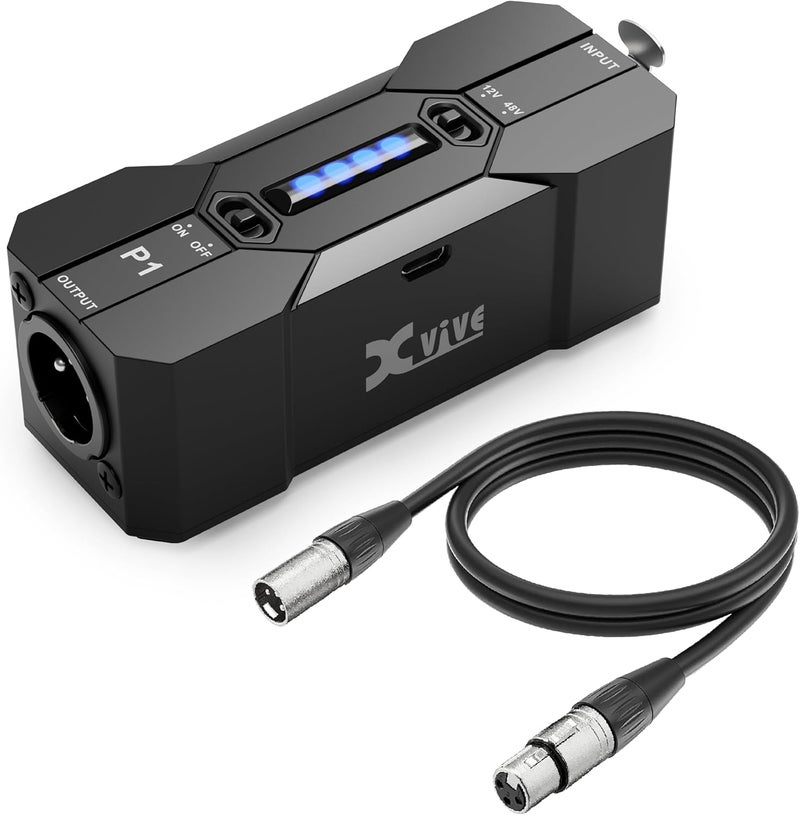 Xvive P1 Phantom Power Supply for Microphone Preamp,Condenser Microphones,Shotgun Mic,with XLR Cable - Image 1