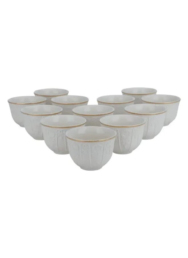 Alsaif Gallery Carved engraved white matte Arabic coffee cups 12 pieces  - Image 1