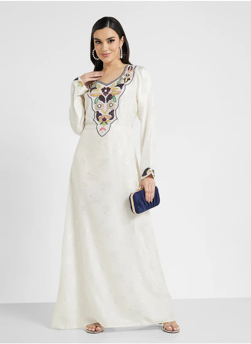 ARABIAN CLOSET Embellished Belted Jalabiya