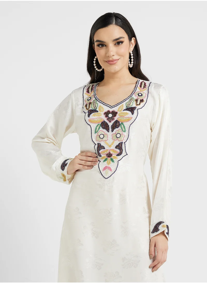 ARABIAN CLOSET Embellished Belted Jalabiya