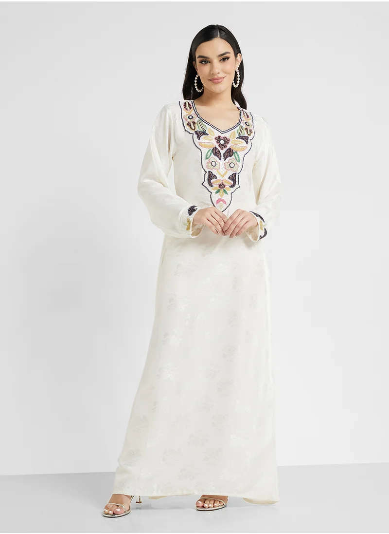 ARABIAN CLOSET Embellished Belted Jalabiya