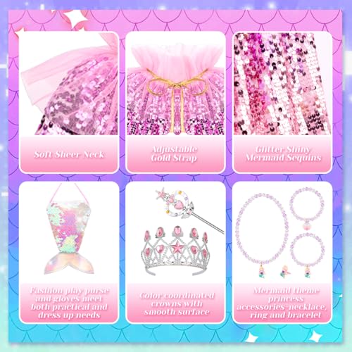 Meland Princess Dress Up for Girls 3-8, Mermaid Dress Up Clothes for Girls Toddler Toys, Birthday Gift for Girl 3 4 5 6 7 8 - Image 2
