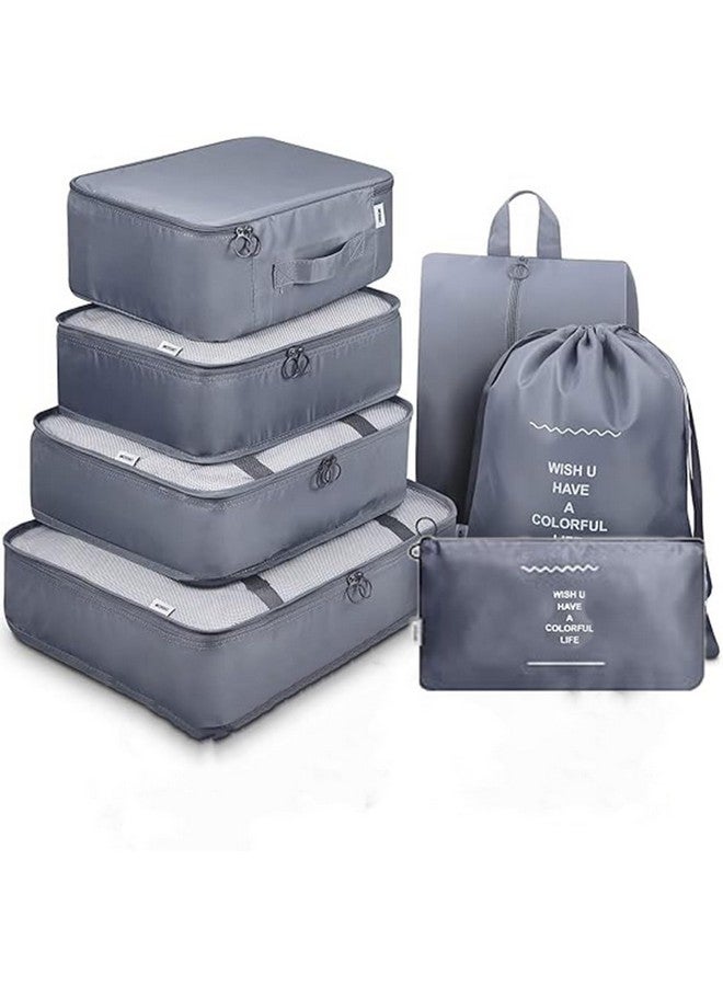MONJAY Polyester 7Pcs Set Travel Organizer Packing Cubes Lightweight Travel Luggage Organizers With Laundry Bag Or Toiletry Bag Laundry Organiser(7 Pcs,Grey),10 Cm,3 Cm - Image 1