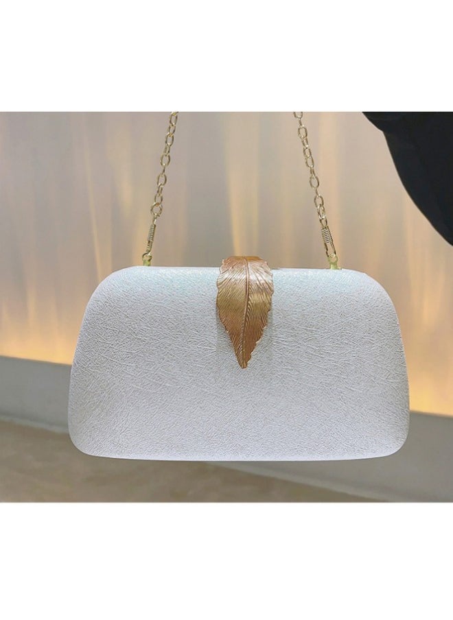 WAOKN - Women's Leaf-embellished Clutch Bag, Ladies Solid Dress Banquet Bag Tote Bag Handbag, Stylish Chain Shoulder Bag Carrying Bag Sling Bag Side Bag for Parties, Dinners, and Weddings - Image 1