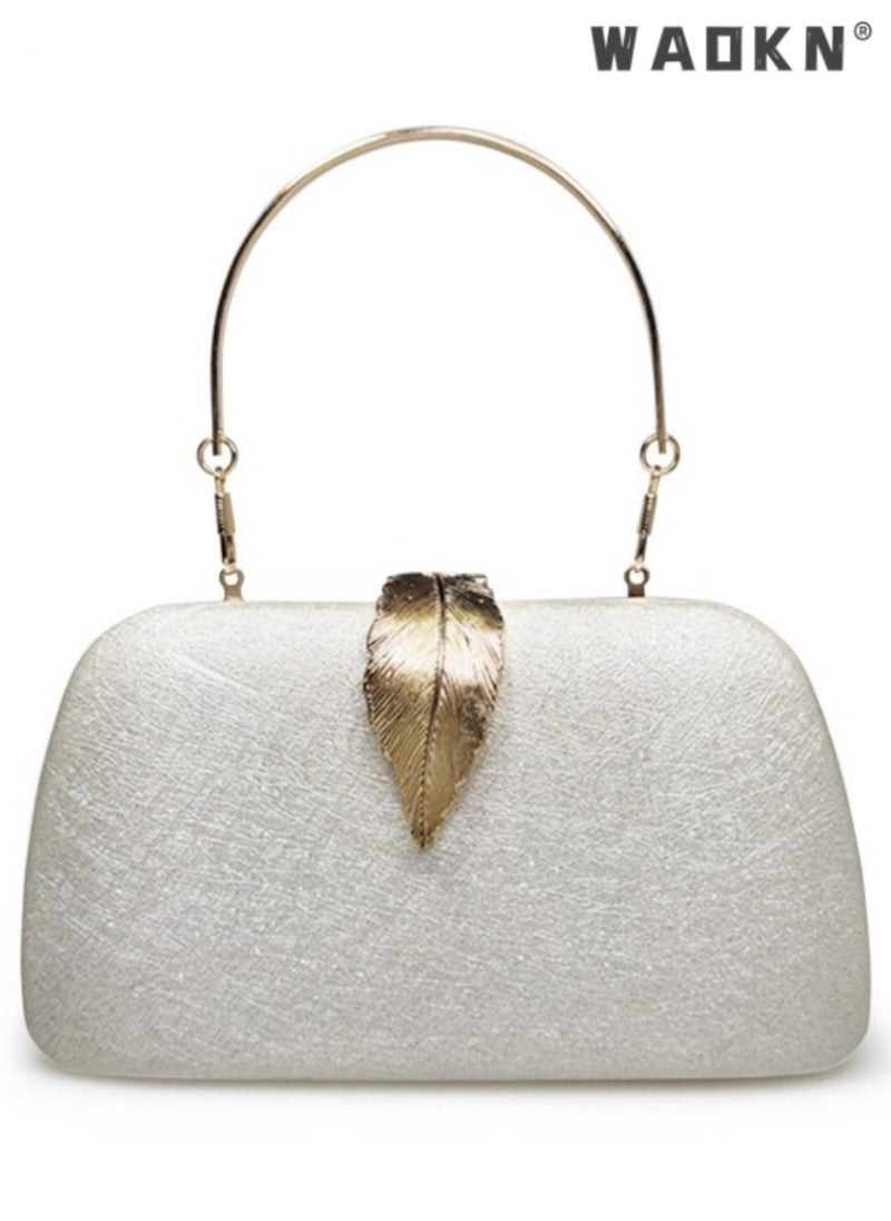WAOKN - Women's Leaf-embellished Clutch Bag, Ladies Solid Dress Banquet Bag Tote Bag Handbag, Stylish Chain Shoulder Bag Carrying Bag Sling Bag Side Bag for Parties, Dinners, and Weddings - Image 1