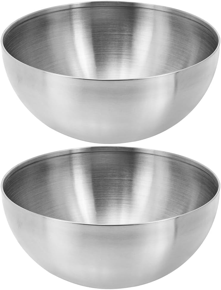 Luxshiny 2pcs Korean Stainless Steel Bowls, Metal Serving Bowl Small Mixing Bowl Salad Bowls Dessert Bowls Kitchen Prep Bowl for Cereal Noodle Ramen Snacks Silver - Image 1