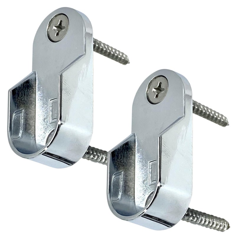 Desunia Oval Closet Rod End Supports | Screw On Type | 15Mm X 30Mm | Polished Chrome | 2 Pack - Image 1