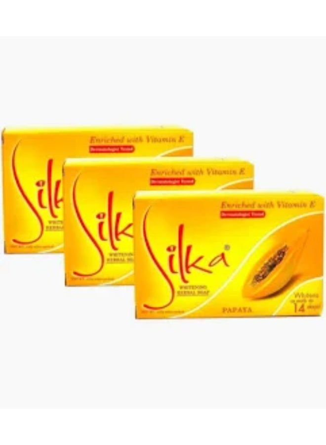 Silka Whitening Herbal Papaya Soap With VitaRich Actives 135g X 3Pcs - Image 1