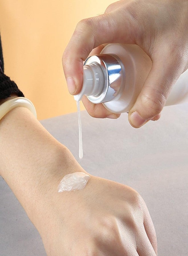 Quupy 2PCS 100ml/3.5oz Empty Refillable Frosted Glass Foundation Bottle Travel Pump Containers Makeup Cosmetic Storage Vials Jar Pot for Lotion Cream Serums Liquids - Image 3