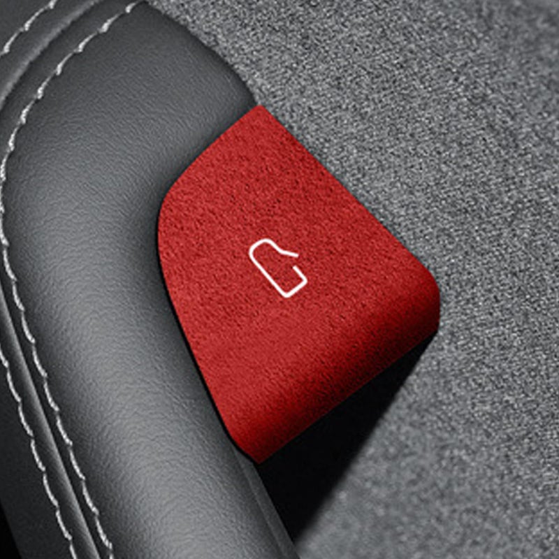 4PCS Door Open Button Stickers Compatible with Tesla Model 3 Highland Model Y Juniper 2024 2025 Suede Sticker Wrap Decor Interior Accessories Door Lock Switch Trim Decorations Stickers Red