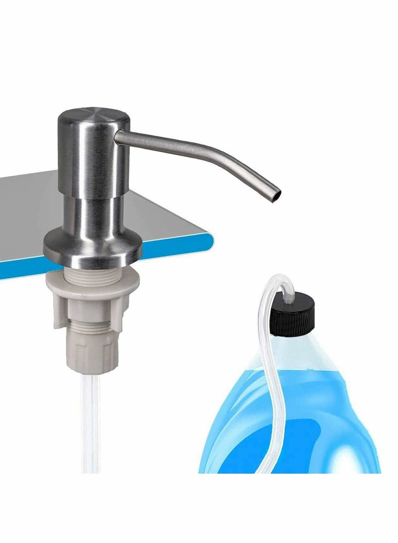 Soap Dispenser for Kitchen Sink, Countertop Built in 304 Stainless Steel Liquid Pump, Manual Press Head, with Extension Tube and Caps (Brushed Nickel)  - Image 5