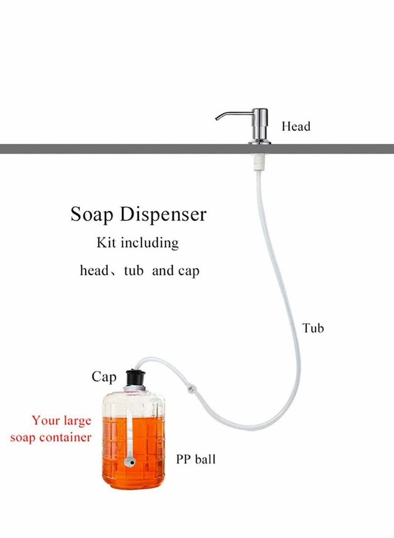 Soap Dispenser for Kitchen Sink, Countertop Built in 304 Stainless Steel Liquid Pump, Manual Press Head, with Extension Tube and Caps (Brushed Nickel)  - Image 2