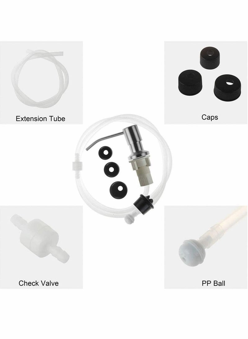 Soap Dispenser for Kitchen Sink, Countertop Built in 304 Stainless Steel Liquid Pump, Manual Press Head, with Extension Tube and Caps (Brushed Nickel)  - Image 4