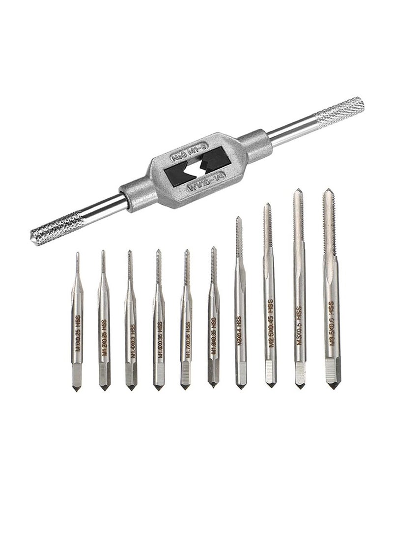 Yakumuz 10pcs Micro Taps Bit Yakumuz Small Hand Screw Thread Taps M1-M3.5 HSS Mini Metric Plug Tap Screw Tap Drill Tap Drill Set Tapping tool with Adjustable Tap Wrench 1/16-1/4'' - Image 1